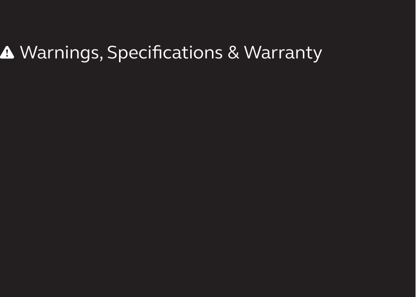 Warnings, Specications &amp; Warranty