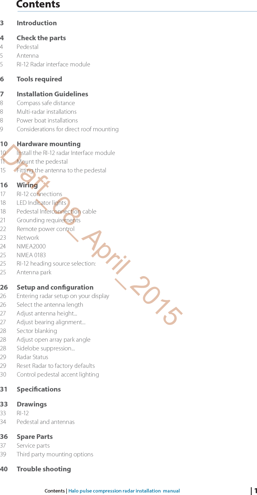 2 |  Contents |Halo pulse compression radar installation  manualDraft_08_April_2015