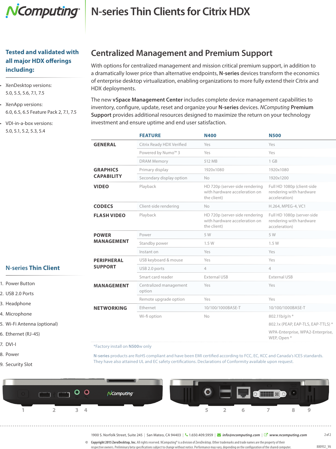 Page 2 of 2 - Ncomputing Ncomputing-N-Series-N400-N500-And-N500W-Datasheet-  Ncomputing-n-series-n400-n500-and-n500w-datasheet