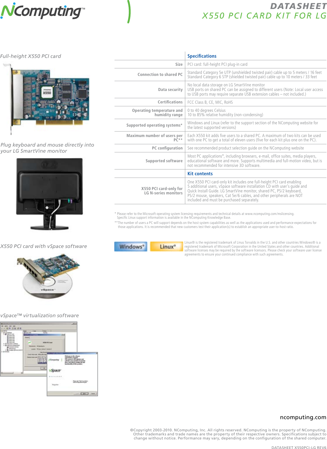 Page 2 of 2 - Ncomputing Ncomputing-X-Series-X550-Pci-Datasheet-  Ncomputing-x-series-x550-pci-datasheet