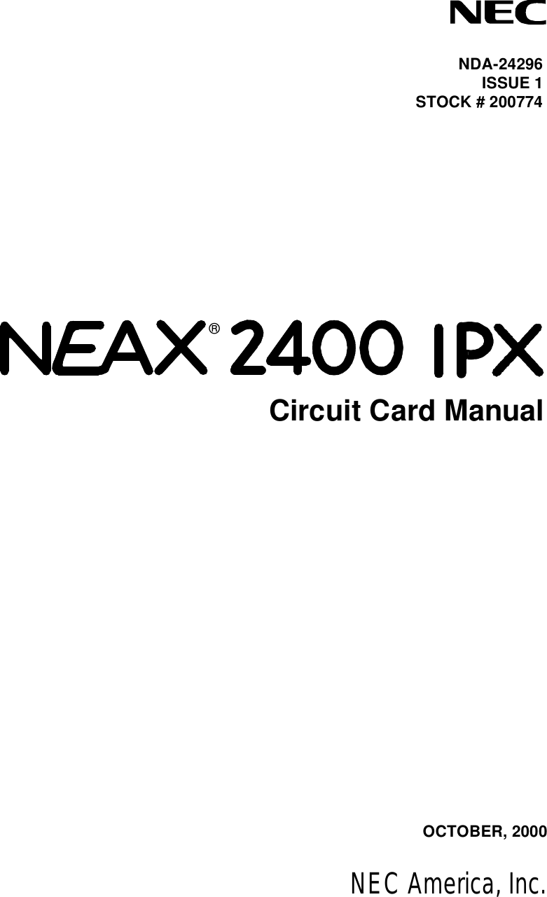 Nec 2400 Ipx Users Manual Neax2400 Circuit Card