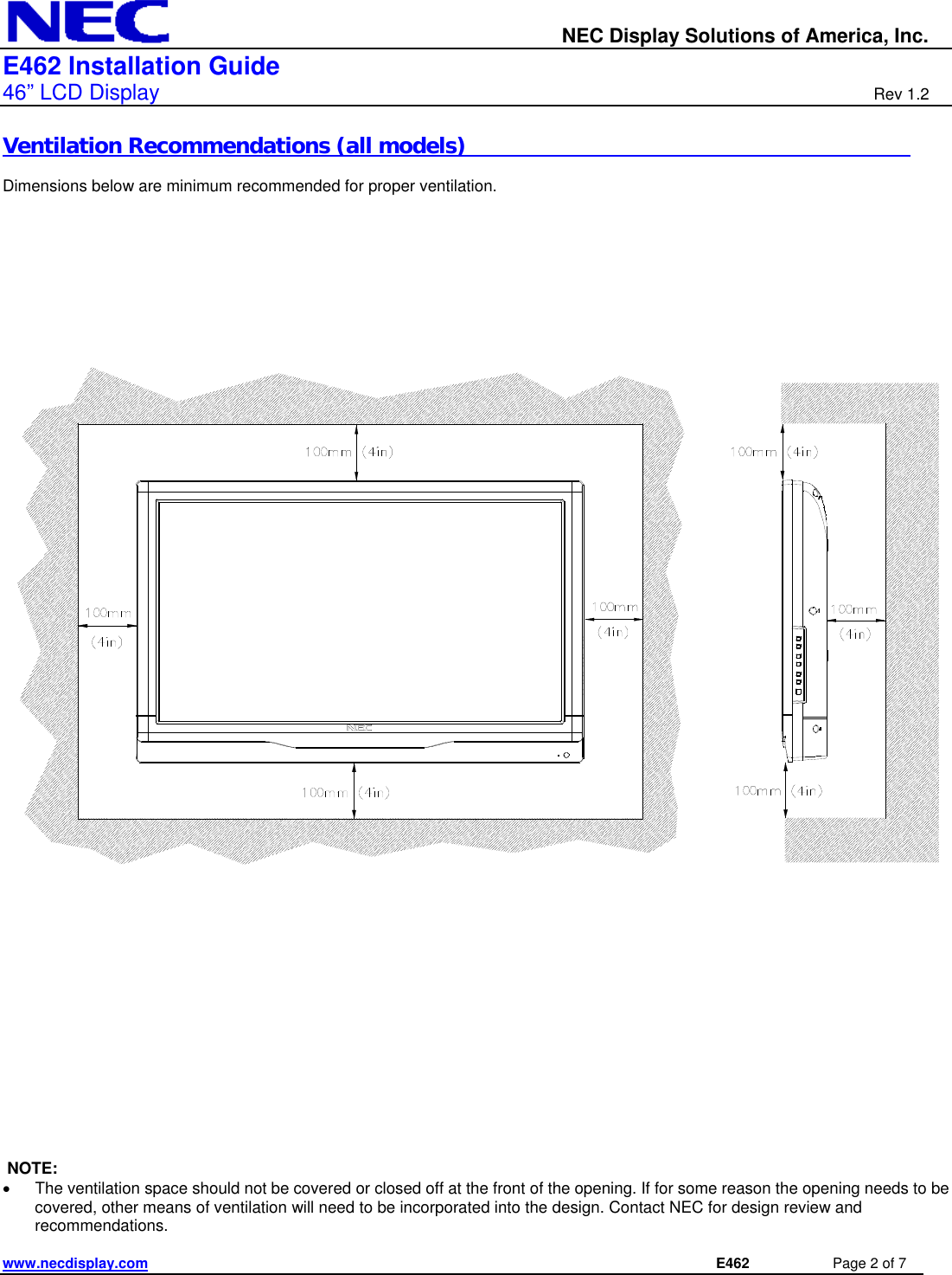 Page 2 of 7 - Nec Nec-E462-Installation-And-Setup-Guide E462_IGv12