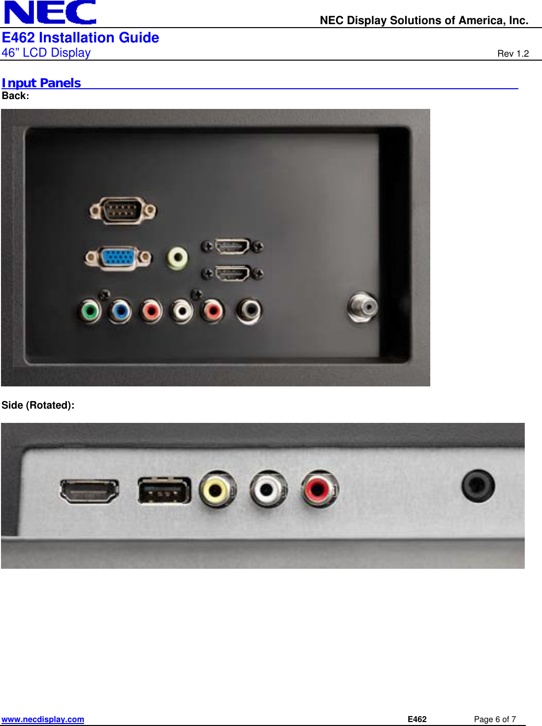 Page 6 of 7 - Nec Nec-E462-Installation-And-Setup-Guide E462_IGv12