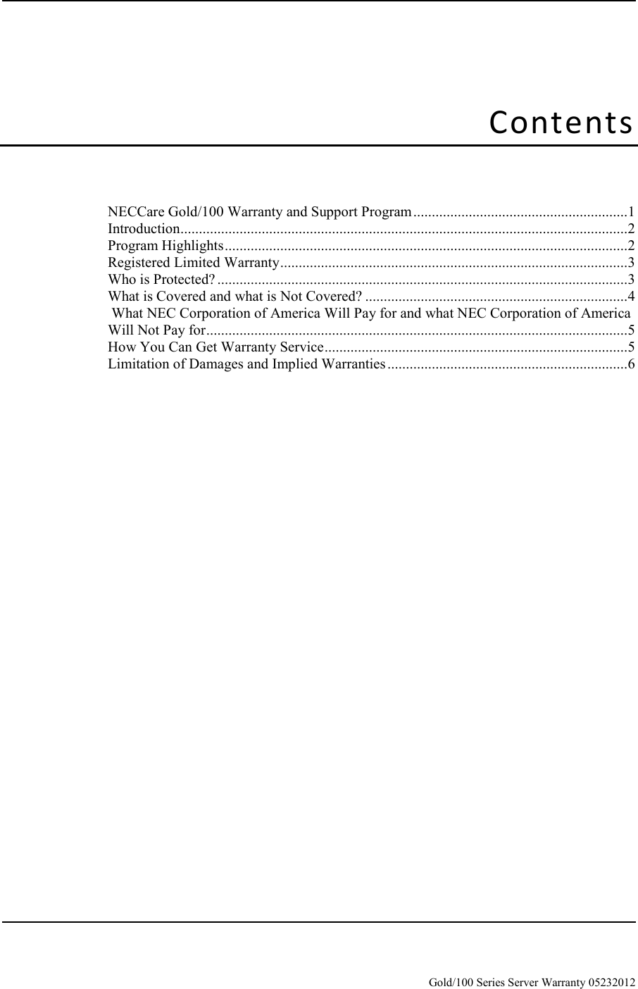 Page 3 of 10 - Nec Nec-Express5800-R120D-1M-Warranty-Guide- 1000 Series ServerCare Guide  Nec-express5800-r120d-1m-warranty-guide