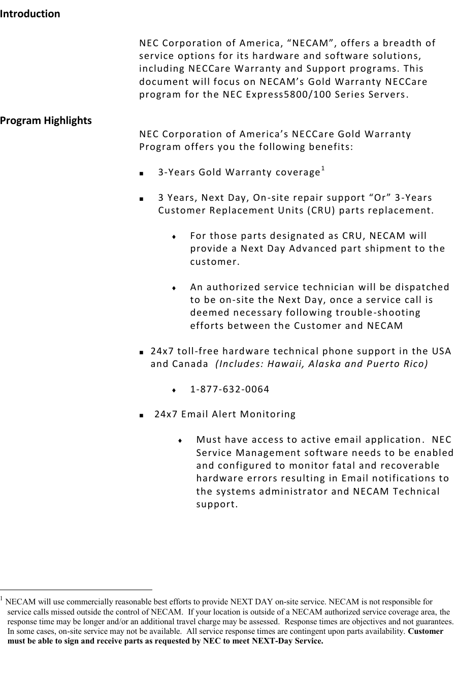 Page 4 of 10 - Nec Nec-Express5800-R120D-1M-Warranty-Guide- 1000 Series ServerCare Guide  Nec-express5800-r120d-1m-warranty-guide
