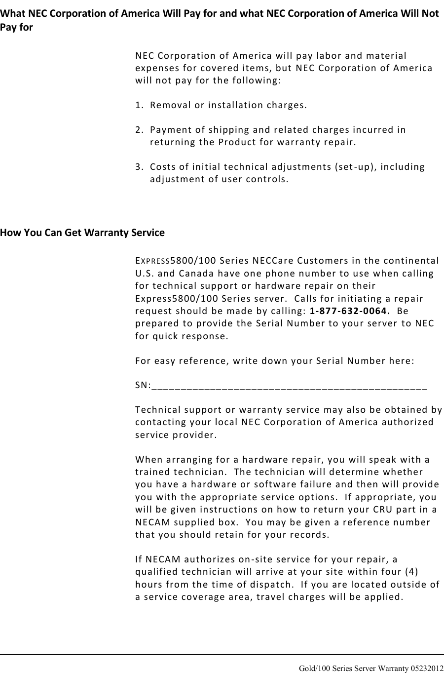 Page 7 of 10 - Nec Nec-Express5800-R120D-1M-Warranty-Guide- 1000 Series ServerCare Guide  Nec-express5800-r120d-1m-warranty-guide