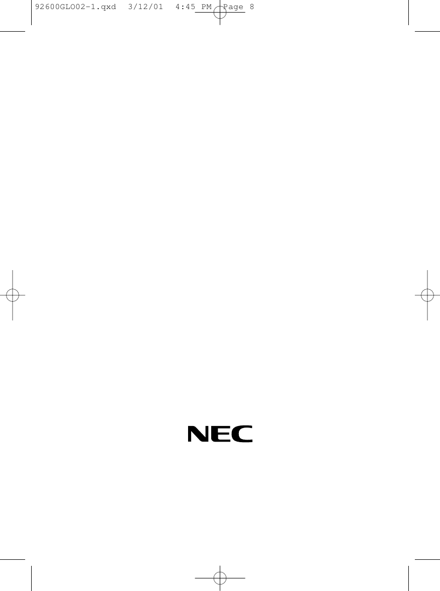 Page 8 of 8 - Nec Nec-I-Series-Users-Manual- 92600GLO02-1  Nec-i-series-users-manual