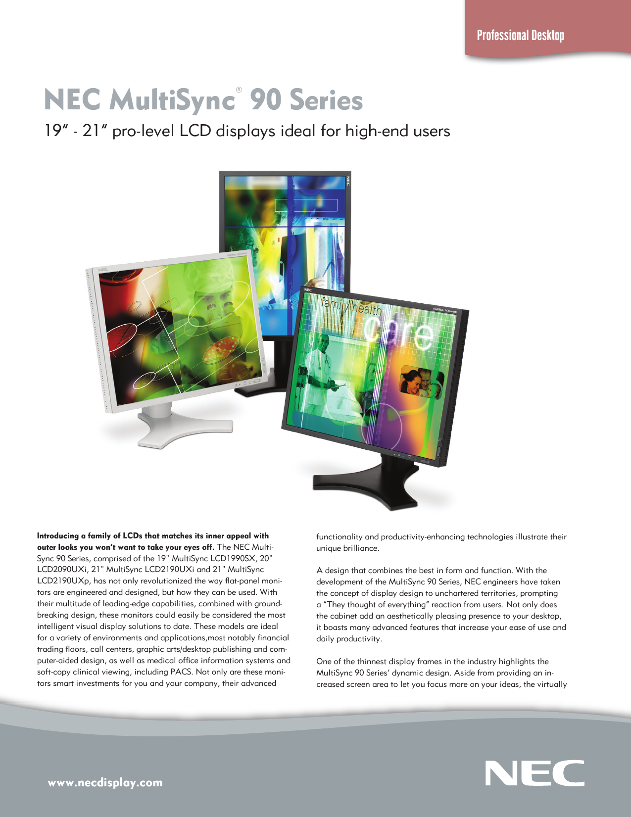 Page 1 of 6 - Nec Nec-Lcd2190Uxp-Bk-Brochure- Nec-lcd2190uxp-bk-brochure