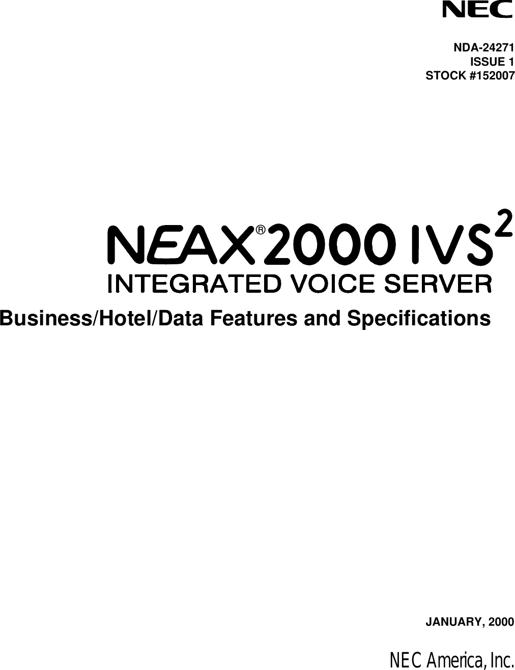 Nec Neax 2000 Users Manual Neax2000 Ivs2 Businesshoteldata Features
