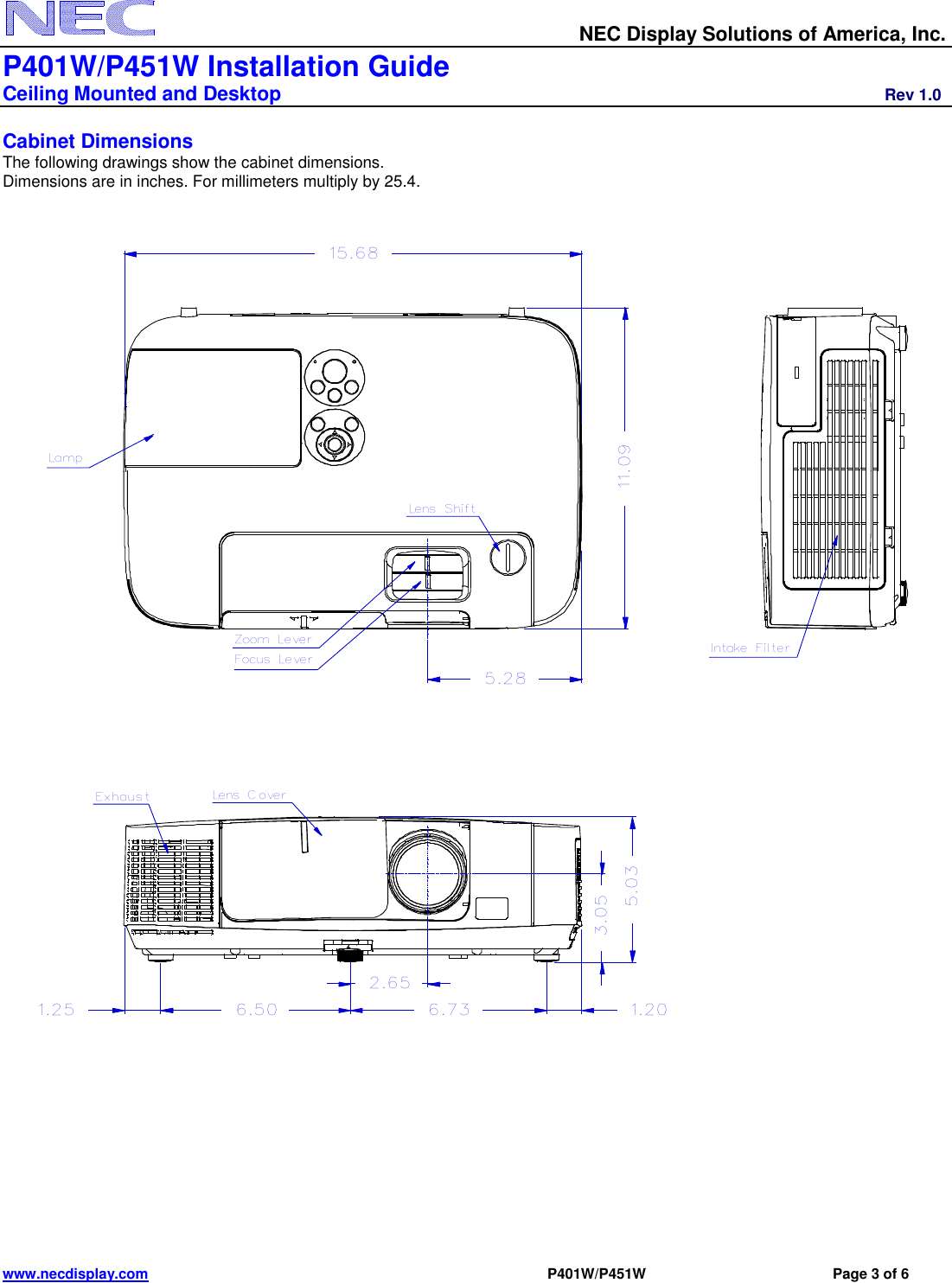 Page 3 of 6 - Nec Nec-Np-P401W-Installation-And-Setup-Guide- Visual Systems  Nec-np-p401w-installation-and-setup-guide