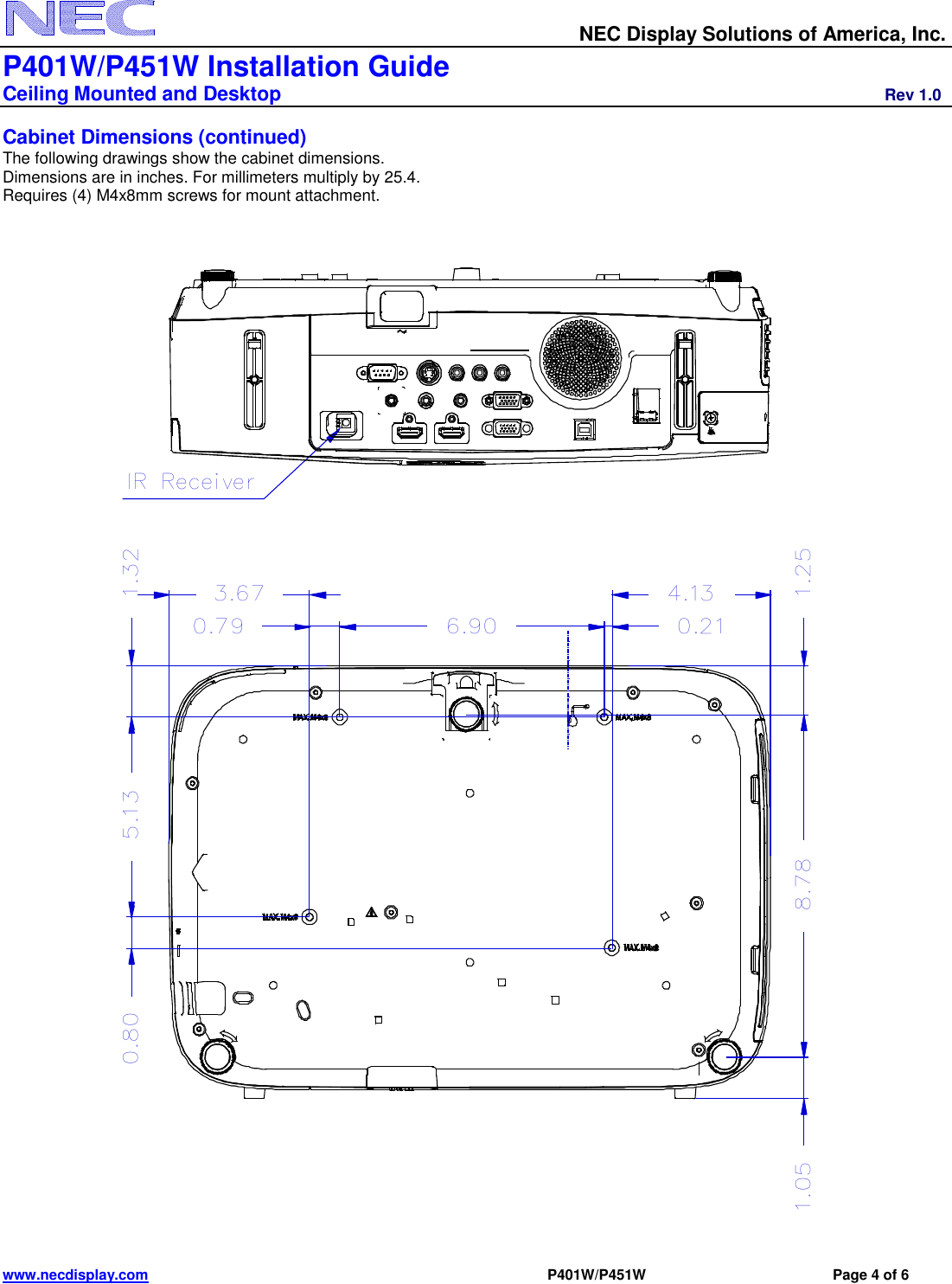 Page 4 of 6 - Nec Nec-Np-P401W-Installation-And-Setup-Guide- Visual Systems  Nec-np-p401w-installation-and-setup-guide