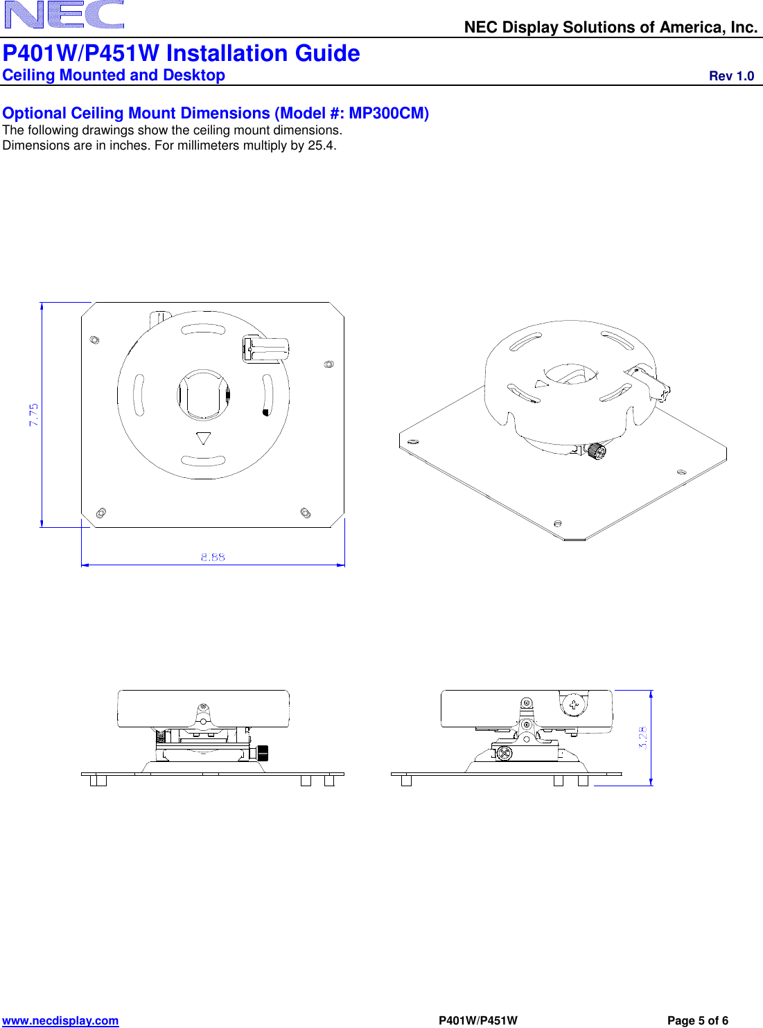 Page 5 of 6 - Nec Nec-Np-P401W-Installation-And-Setup-Guide- Visual Systems  Nec-np-p401w-installation-and-setup-guide