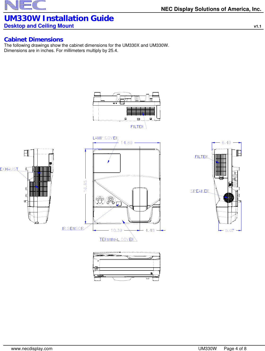 Page 4 of 8 - Nec Nec-Np-Um330W-Installation-And-Setup-Guide UM330W_IGv11