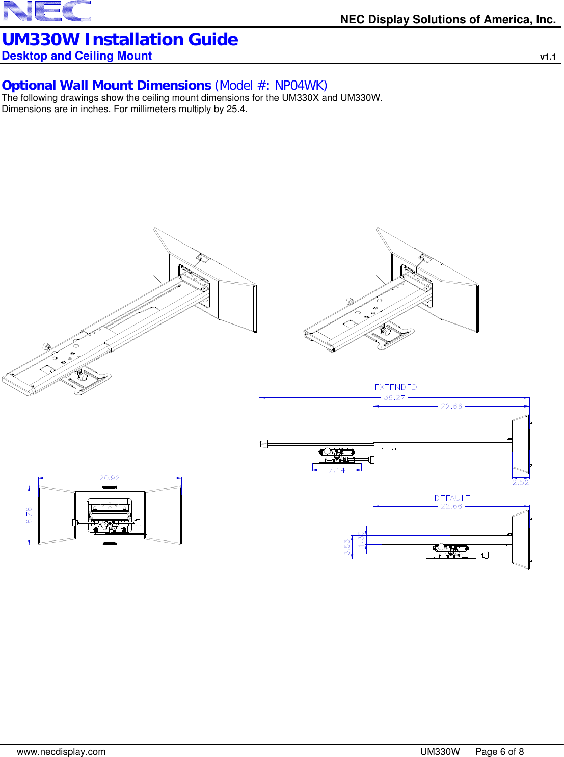 Page 6 of 8 - Nec Nec-Np-Um330W-Installation-And-Setup-Guide UM330W_IGv11