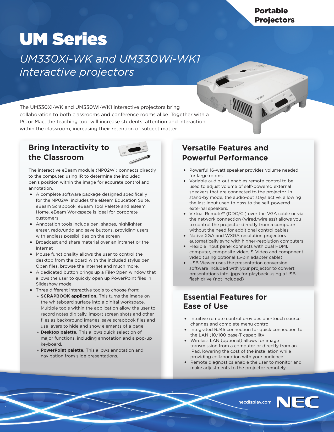 Nec Np Um330Xi Wk Brochure UM Series Interactive Projector Bundles