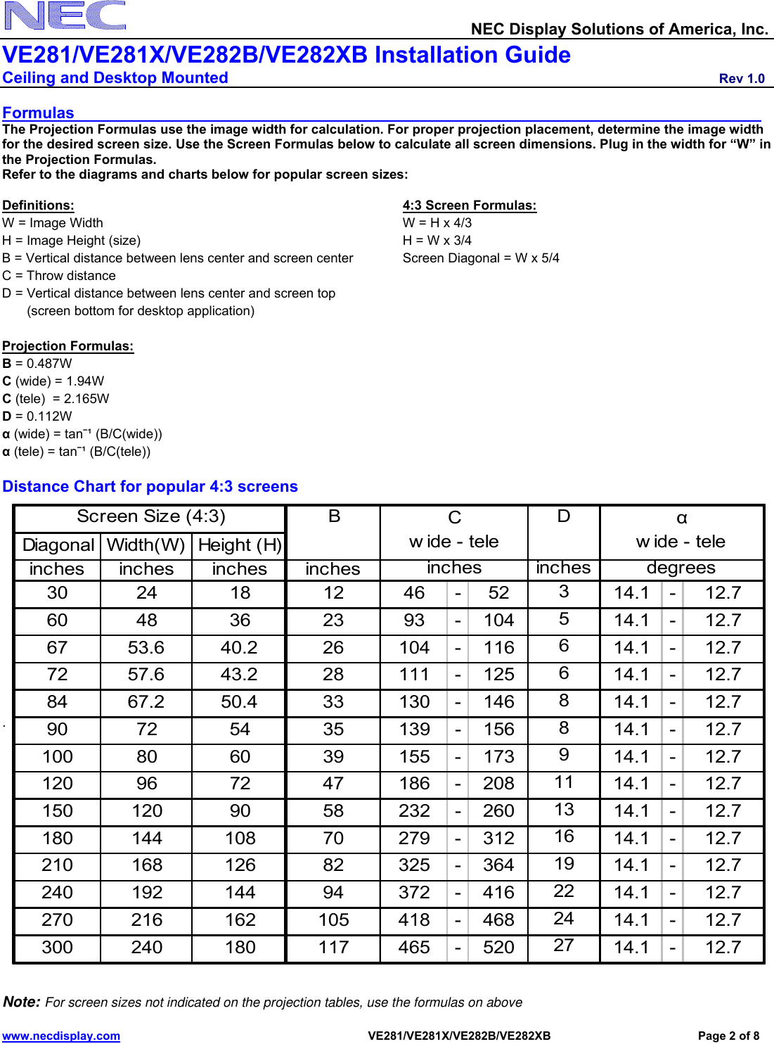 Page 2 of 6 - Nec Nec-Np-Ve281-Installation-And-Setup-Guide VE281_VE281X_IGv10