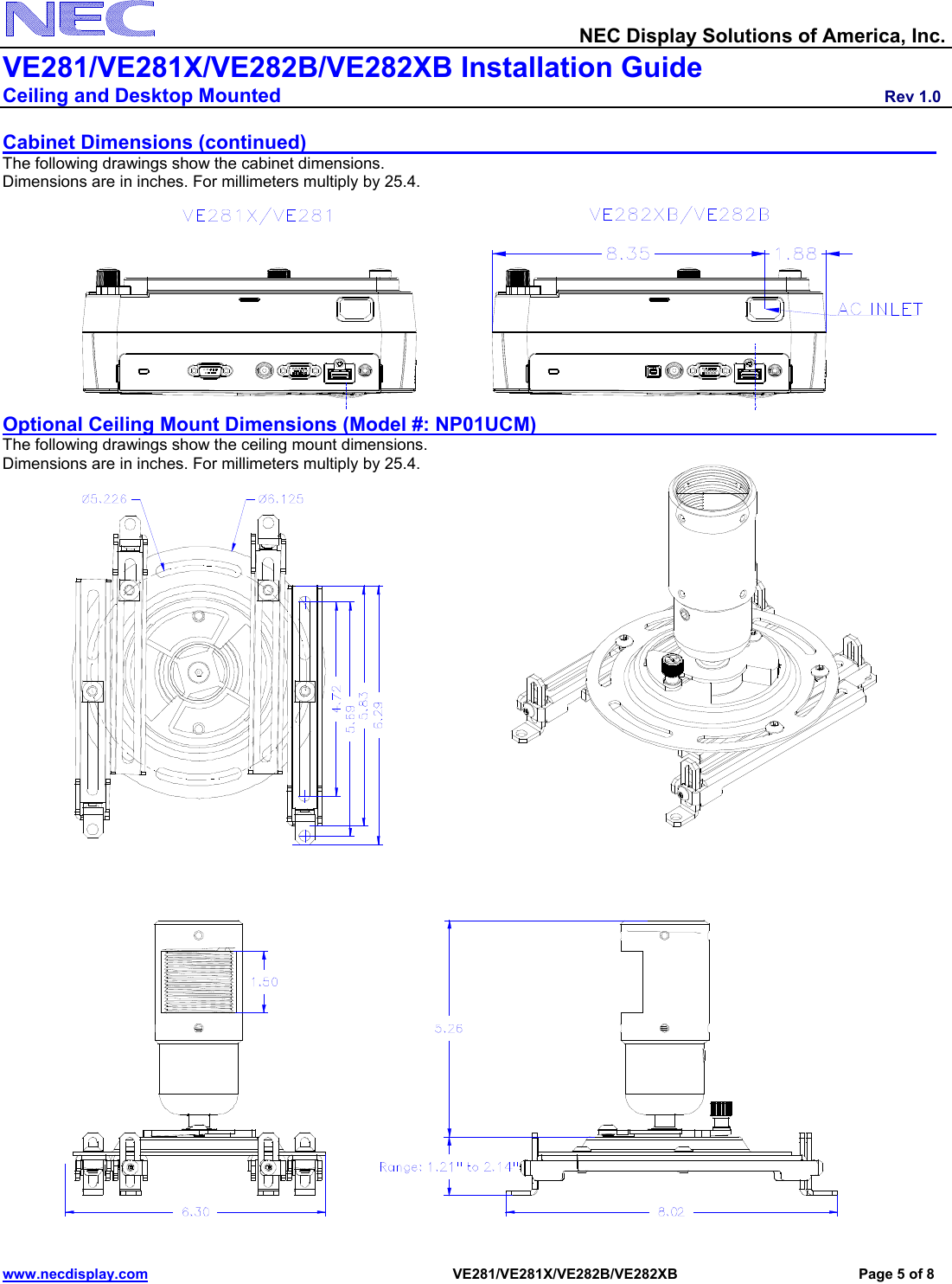 Page 5 of 6 - Nec Nec-Np-Ve281-Installation-And-Setup-Guide VE281_VE281X_IGv10