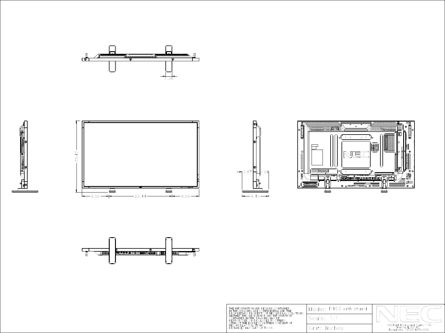 Page 1 of 1 - Nec Nec-P463-Mechanical-Drawings- P463_with_stand.dcd  Nec-p463-mechanical-drawings