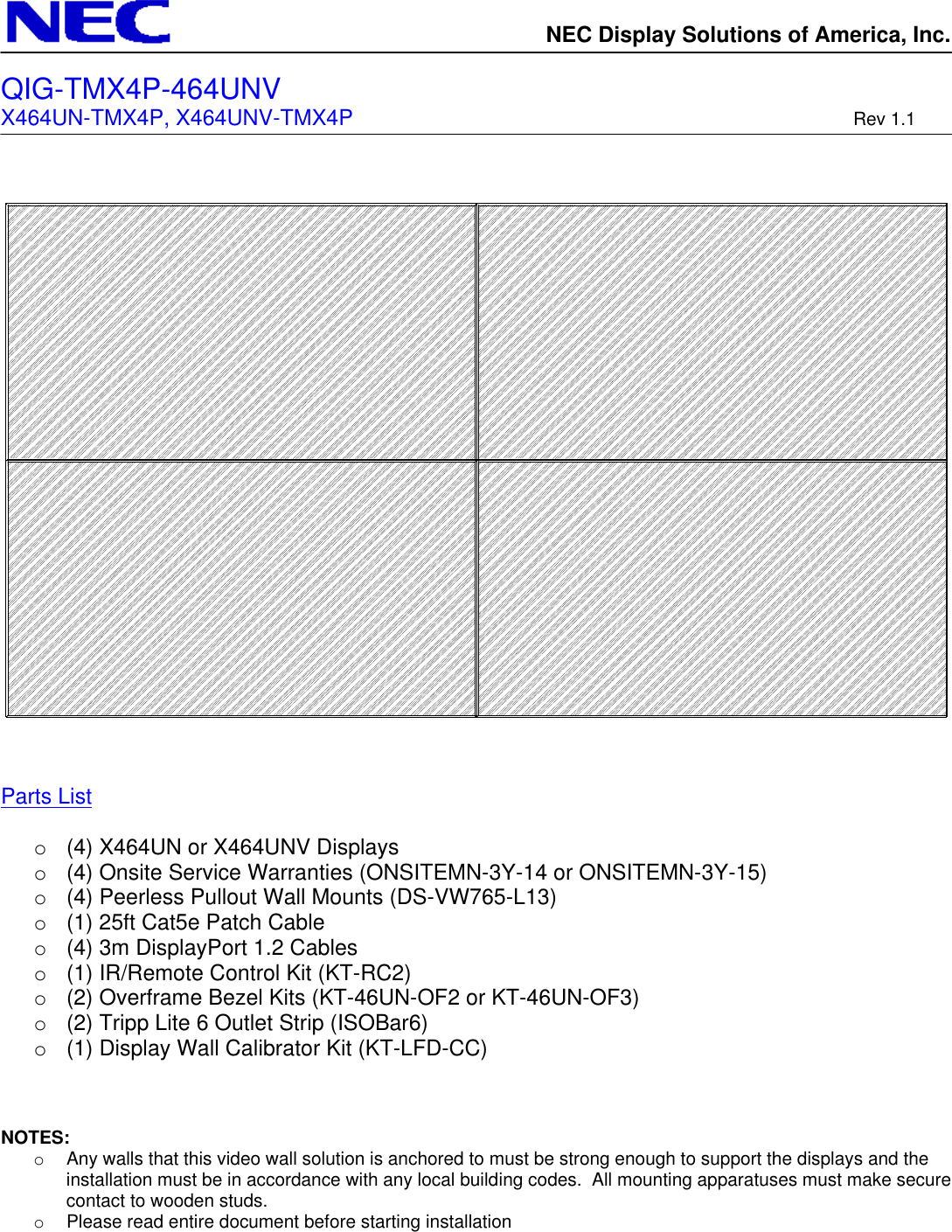 Page 1 of 6 - Nec Nec-X464Un-Installation-Manual QIG_TMX4P_464UN_ver1.1