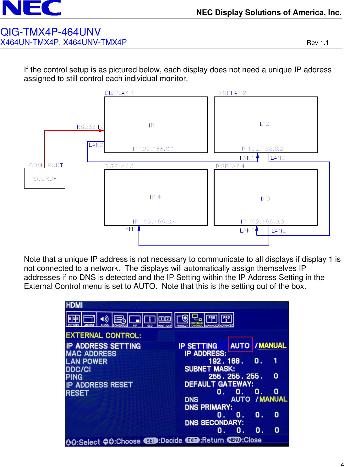 Page 4 of 6 - Nec Nec-X464Un-Installation-Manual QIG_TMX4P_464UN_ver1.1