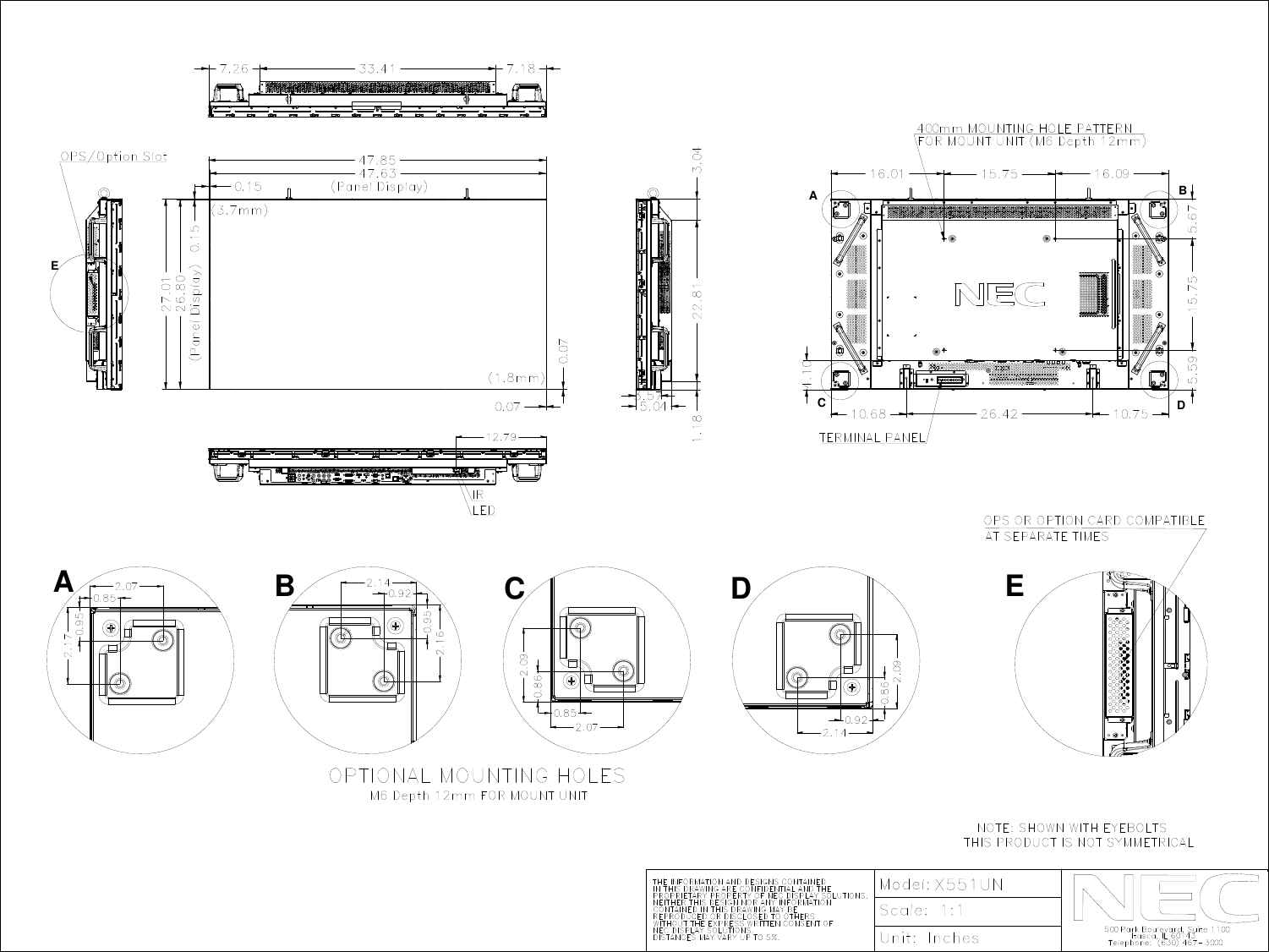 Page 1 of 1 - Nec Nec-X551Un-Mechanical-Drawings- X551UN Video Wall Mechanical Drawing  Nec-x551un-mechanical-drawings