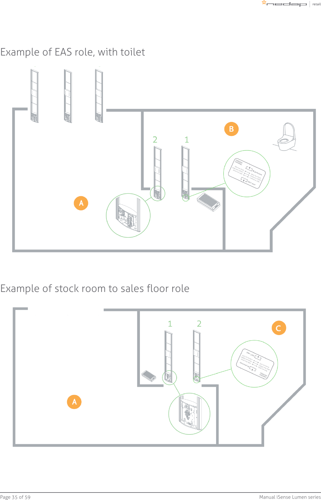Page   of 35 59 Manual iSense Lumen seriesExample of EAS role, with toiletExample of stock room to sales floor role