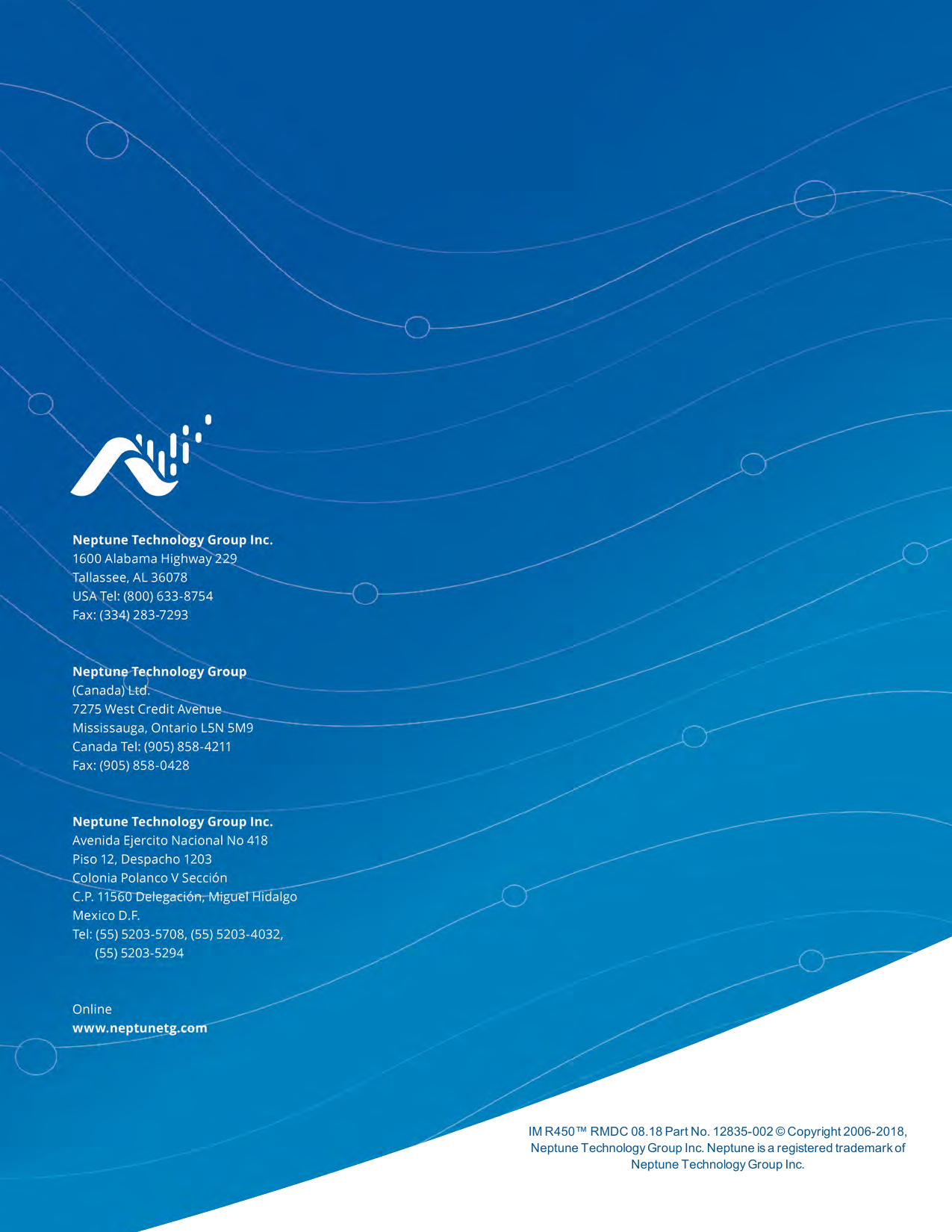 IMR450™ RMDC 08.18 Part No. 12835-002 © Copyright 2006-2018,Neptune Technology Group Inc. Neptune is a registered trademark ofNeptune Technology Group Inc.