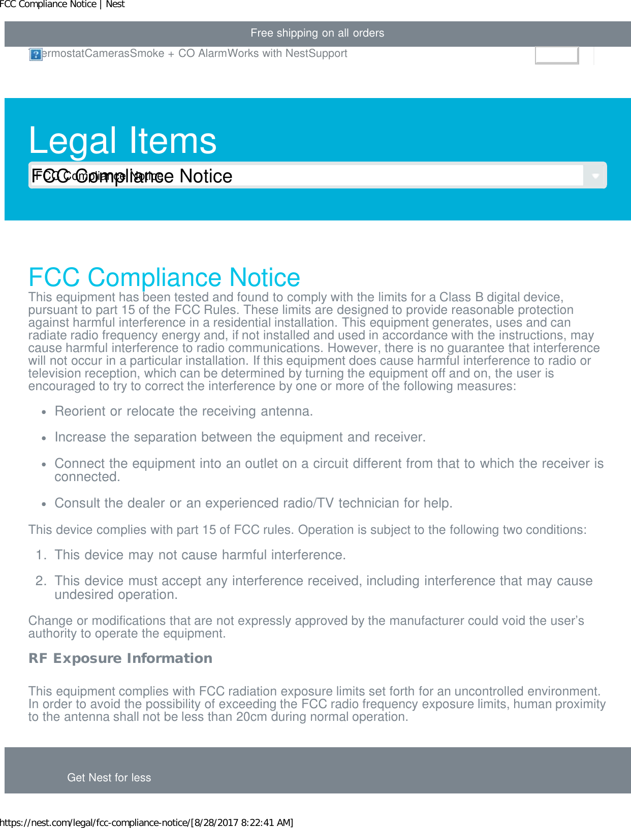 Nest Labs T40 Nest Thermostat E User Manual FCC Compliance Notice Nest