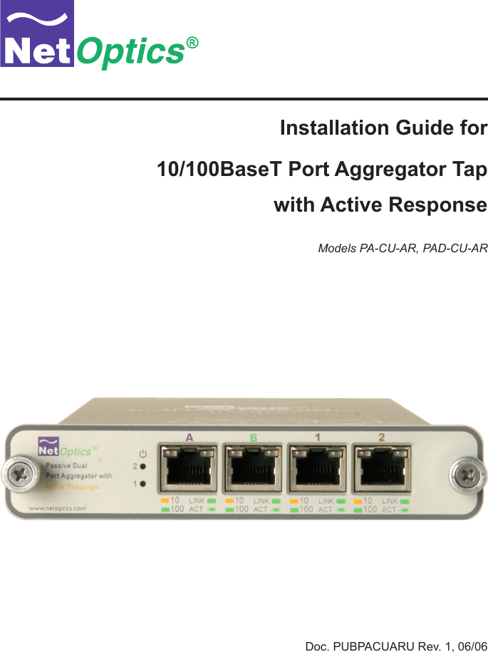Net Optics Pa Cu Ar Users Manual