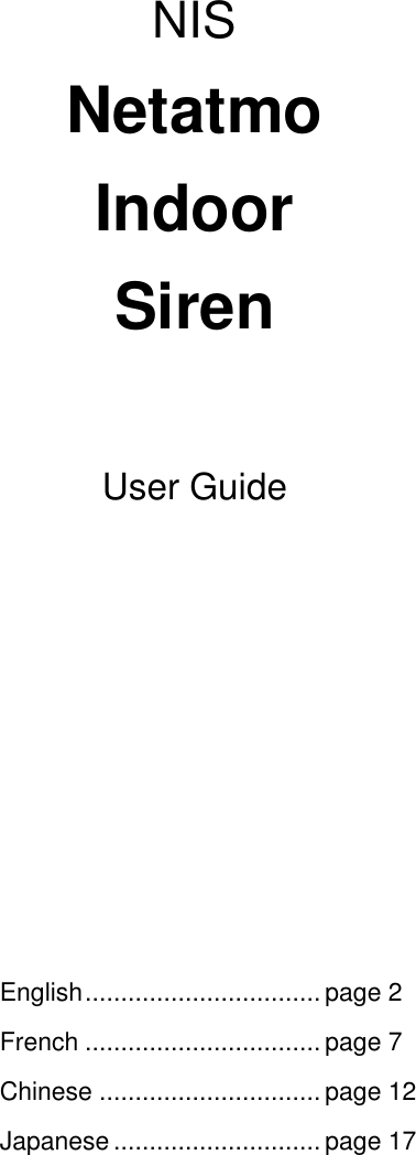 Page 1 of Netatmo NIS01 Netatmo Indoor Siren User Manual 