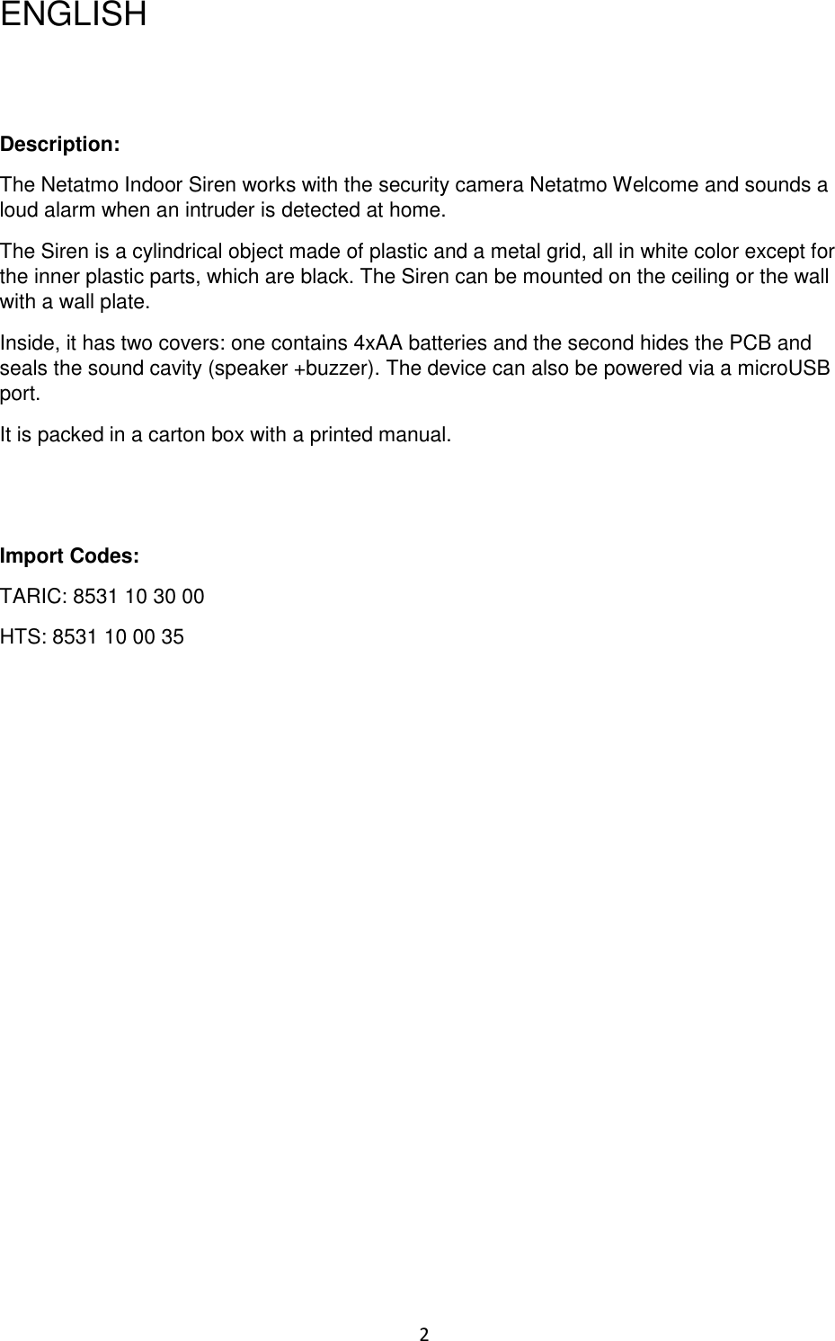 Page 2 of Netatmo NIS01 Netatmo Indoor Siren User Manual 