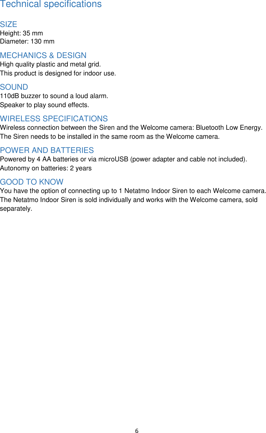 Page 6 of Netatmo NIS01 Netatmo Indoor Siren User Manual 