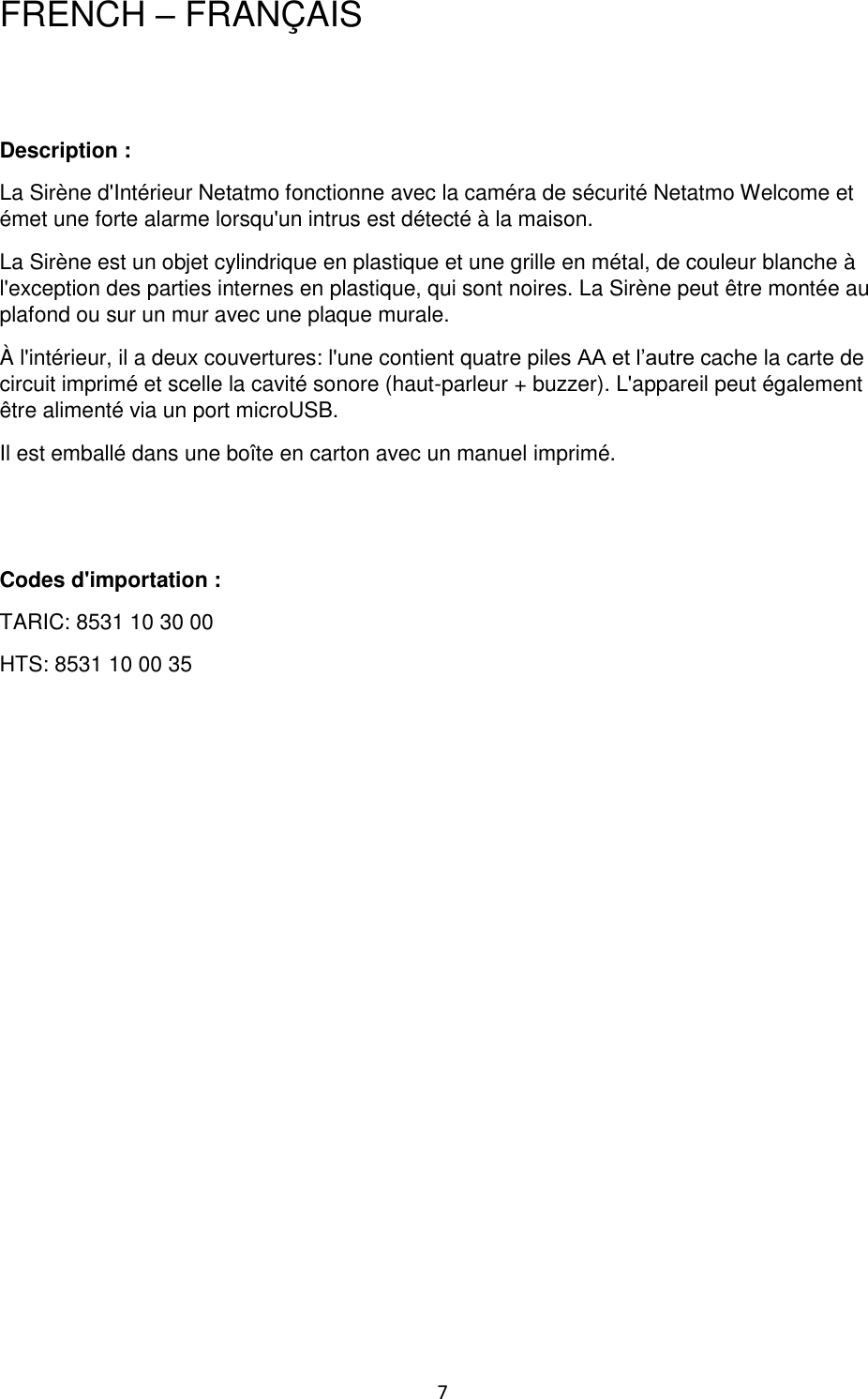 Page 7 of Netatmo NIS01 Netatmo Indoor Siren User Manual 