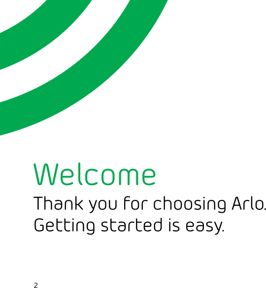 2WelcomeThank you for choosing Arlo. Getting started is easy.    