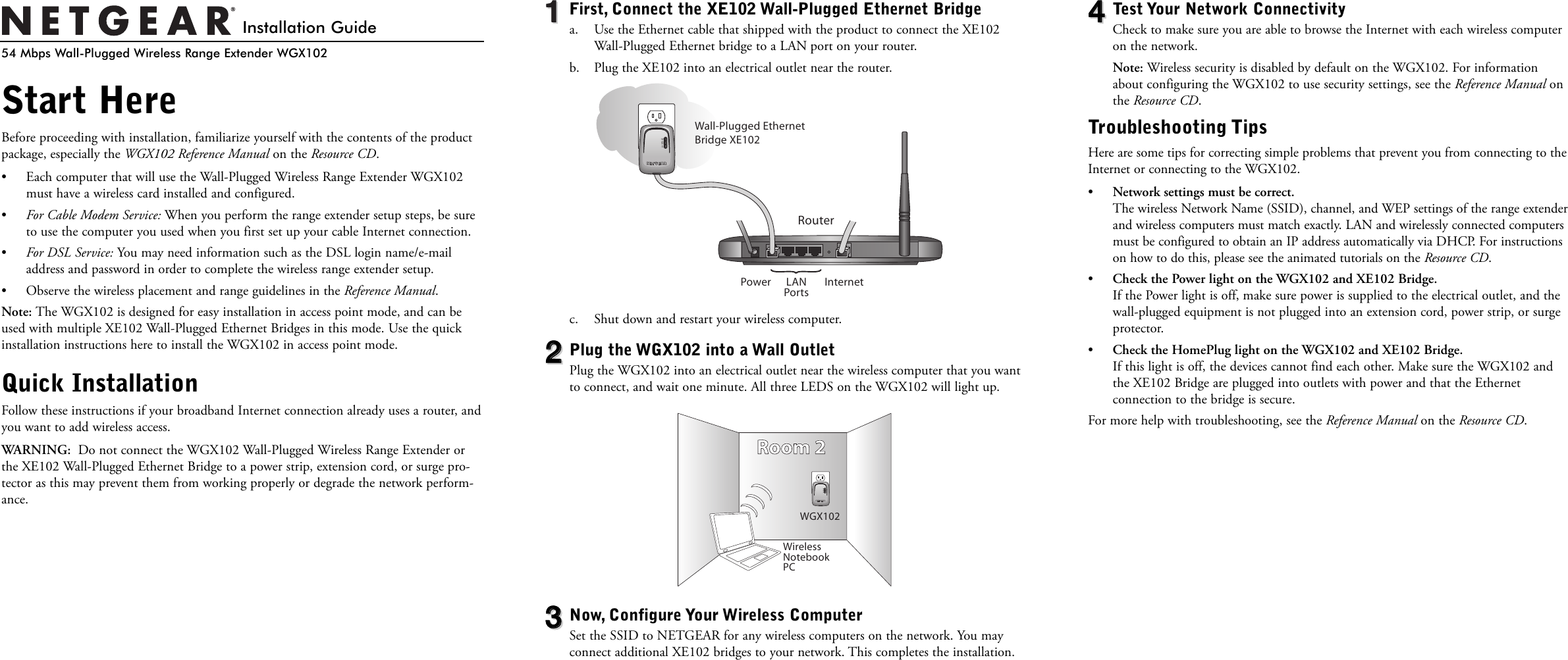 Page 1 of 2 - Netgear Netgear-54-Mbps-Wall-Wgx102-Users-Manual- Wgx102_nainstallguide-1_17sept2004.qxp  Netgear-54-mbps-wall-wgx102-users-manual