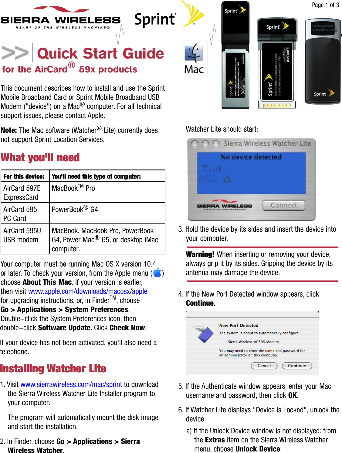 Netgear Aircard 595 Sprint Quick Start Manual 2130766 59x Guide