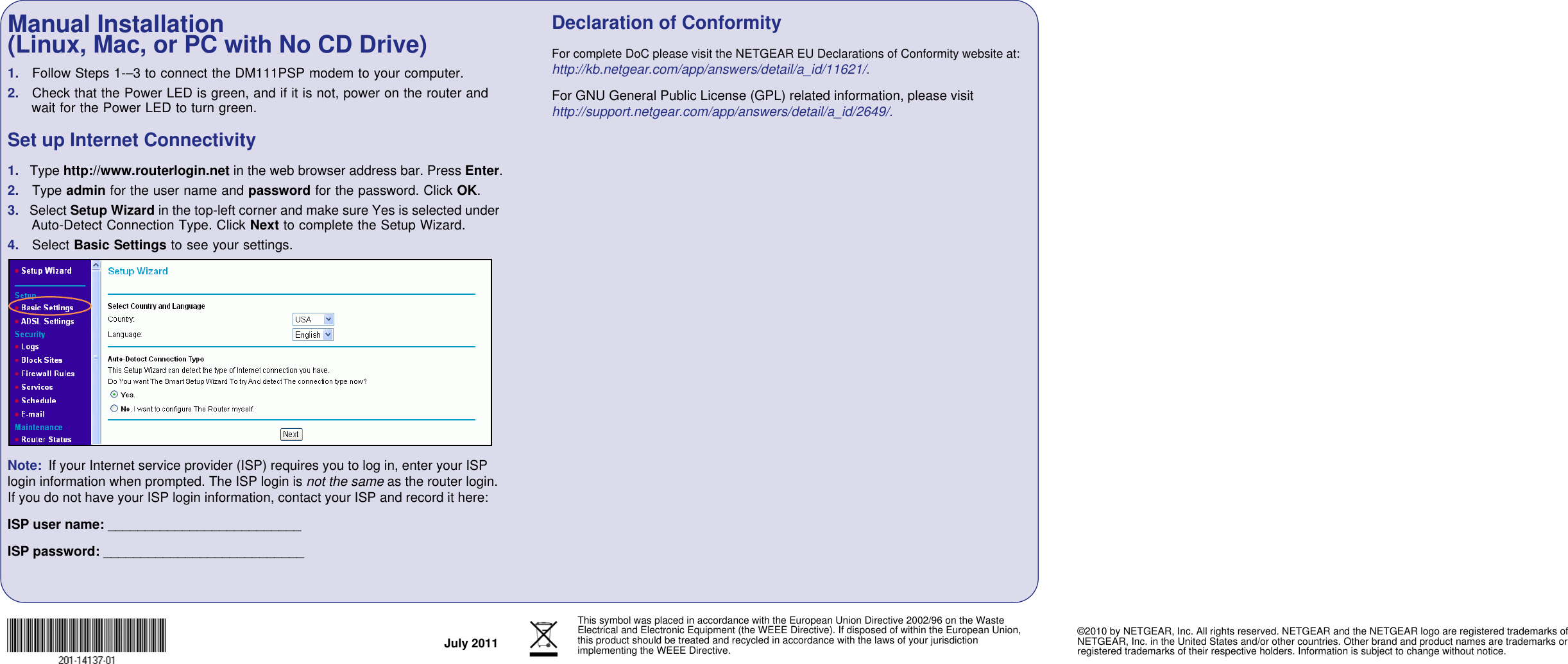 Page 2 of 2 - Netgear Netgear-Dm111Pspv2-Quick-Start-Guide Broadband ADSL+ Wireless Modem DM111PSP Installation Guide