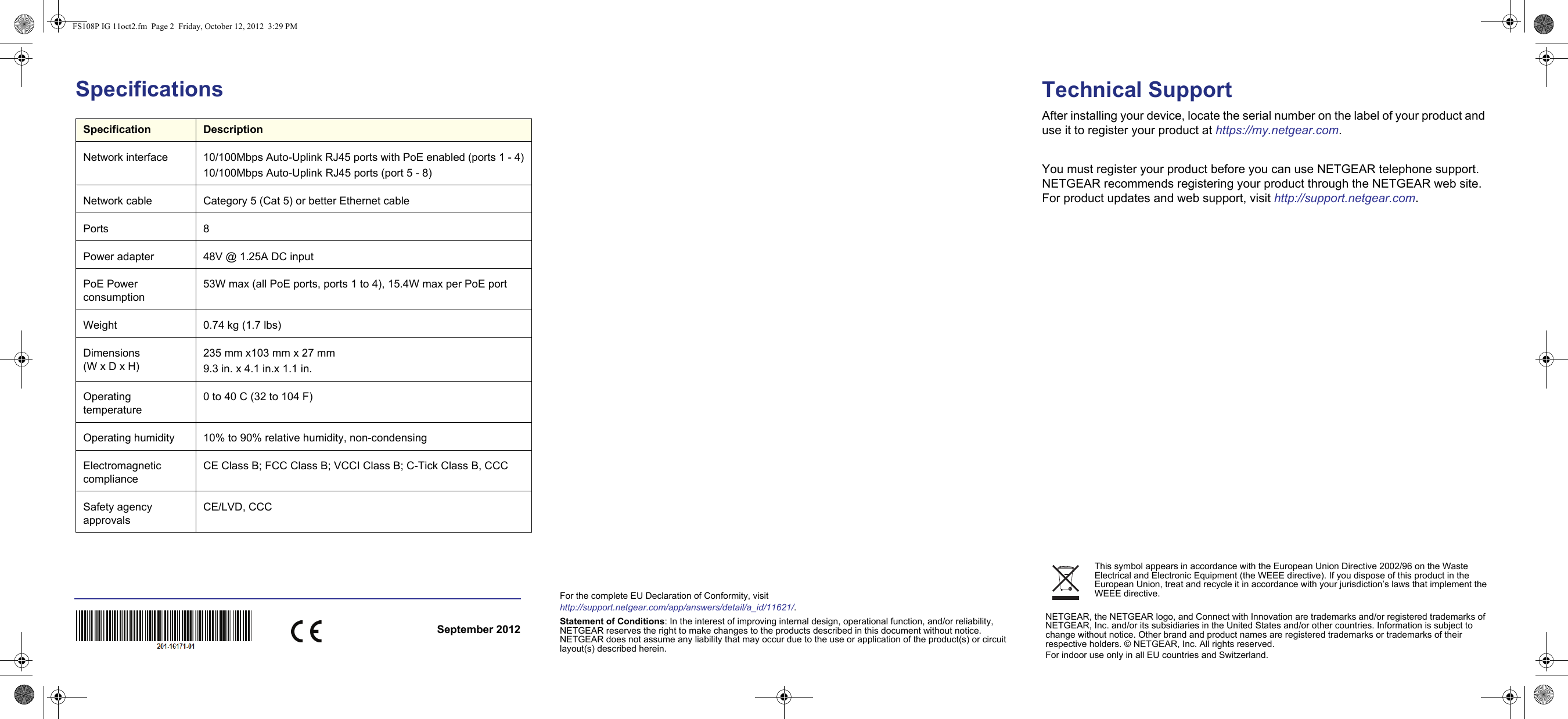 Page 2 of 2 - Netgear Netgear-Fs108P-Quick-Start-Guide ProSafe 8-port Switch With 4-Port PoE FS108P Installation Guide