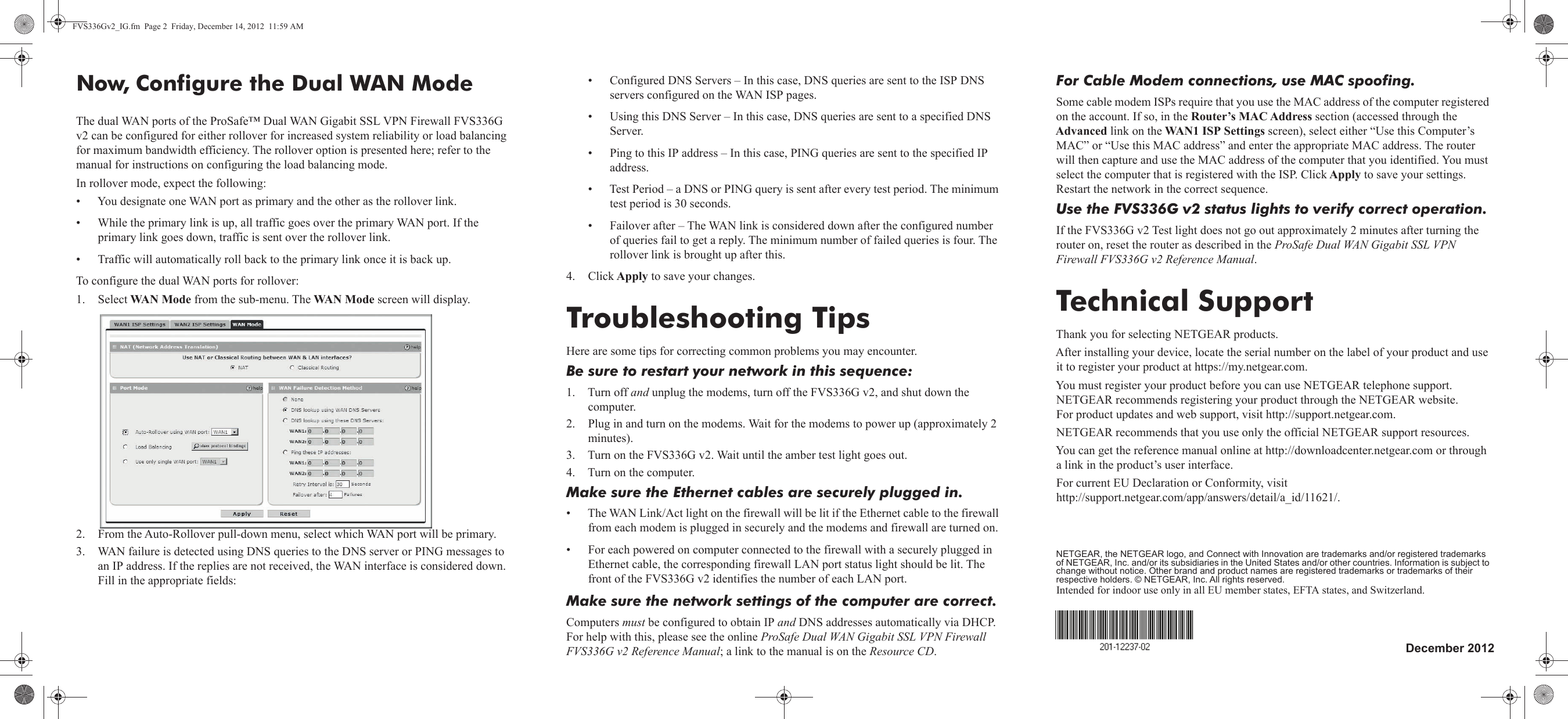 Page 2 of 2 - Netgear Netgear-Fvs336Gv2-Quick-Start-Guide ProSafe Dual WAN Gigabit SSL VPN Firewall FVS336G V2 Installation Guide