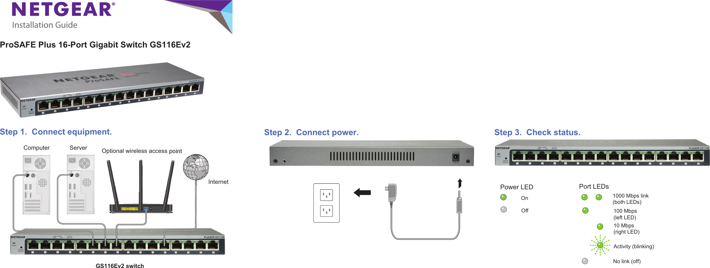 Page 1 of 2 - Netgear Netgear-Gs116Ev2-Quick-Start-Guide ProSAFE Plus 16-Port Gigabit Switch GS116Ev2 Installation Guide