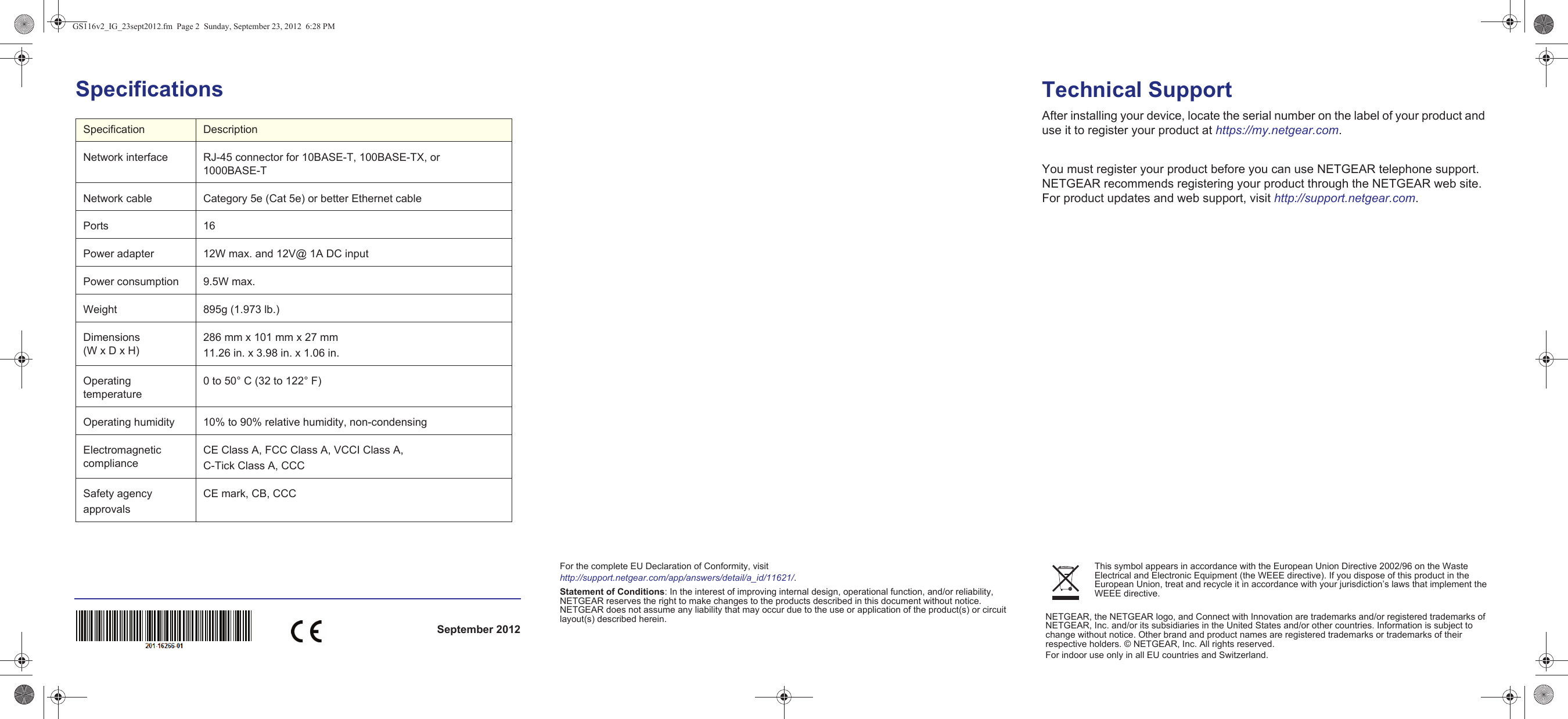 Page 2 of 2 - Netgear Netgear-Gs116V2-Quick-Start-Guide ProSafe 16-Port Gigabit Switch GS116 Installation Guide
