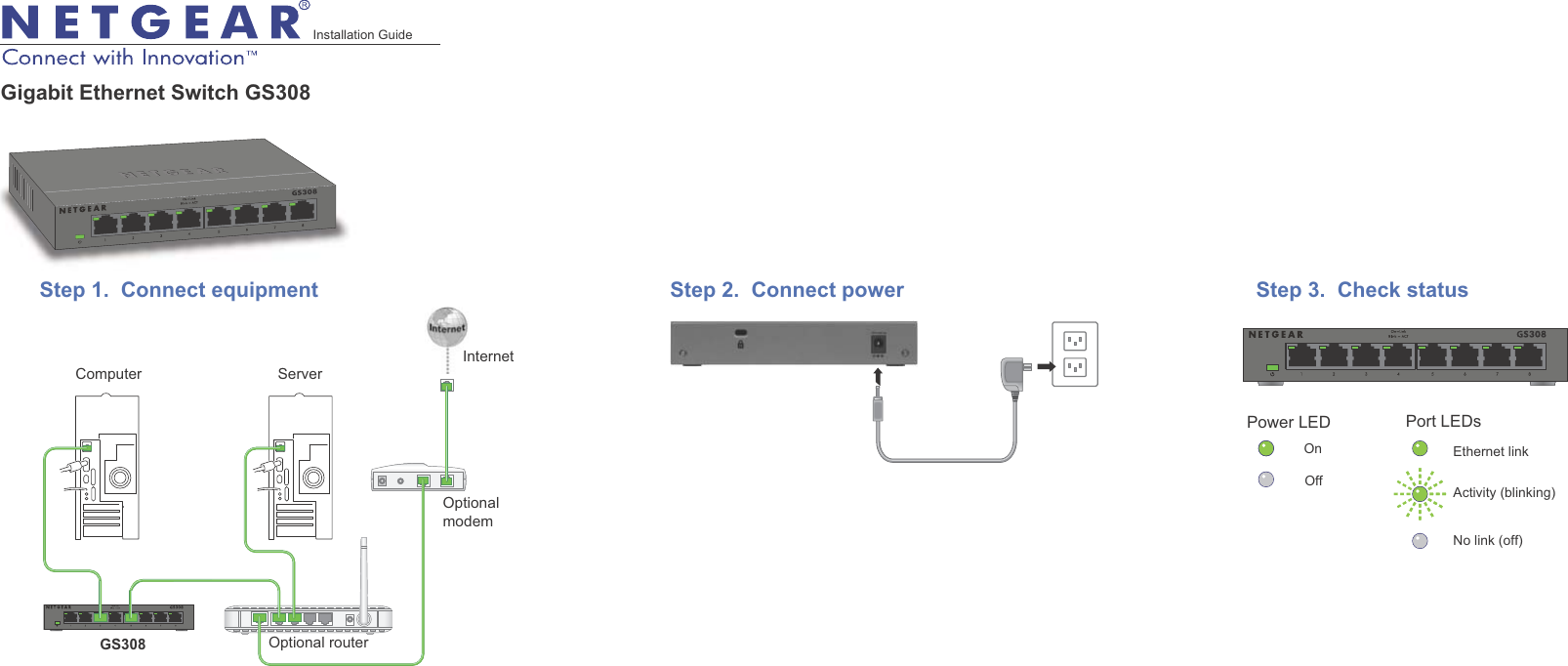 Page 1 of 2 - Netgear Netgear-Gs308-Quick-Start-Guide Gigabit Ethernet Switch GS308 Installation Guide