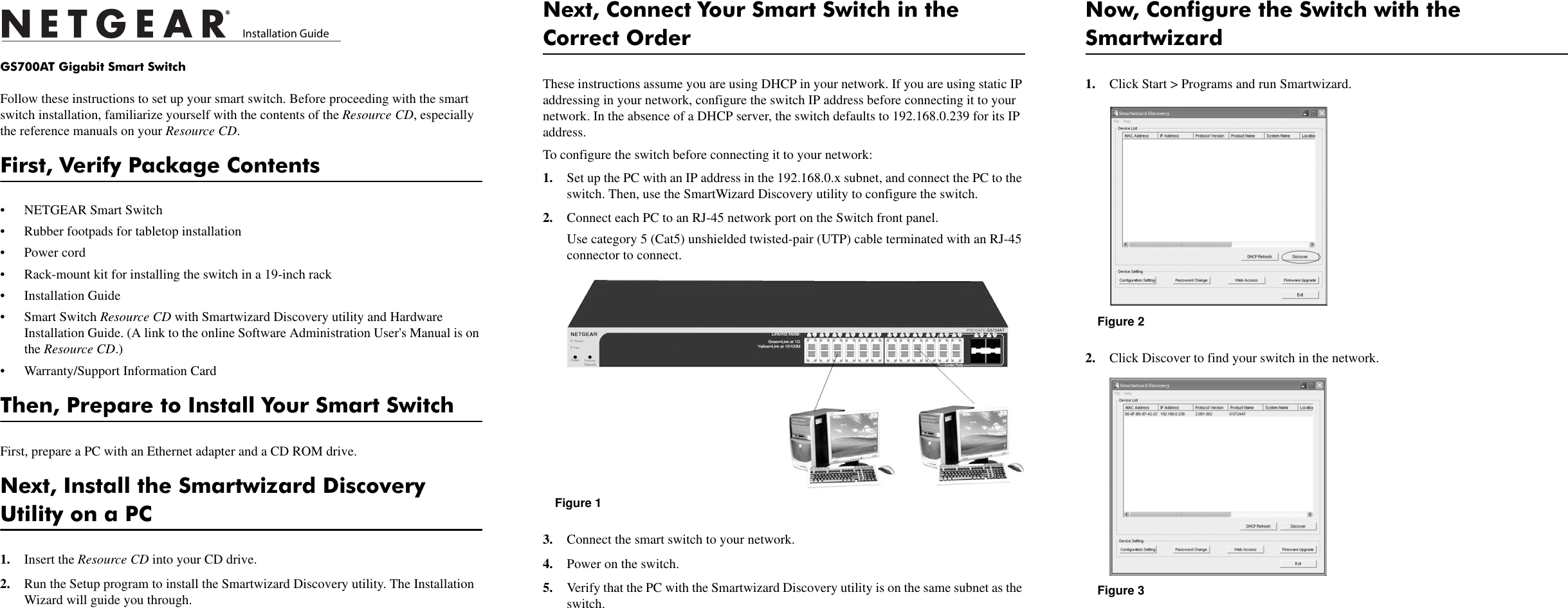 Page 1 of 2 - Netgear Netgear-Gs724At-Quick-Start-Guide GS700AT_IG