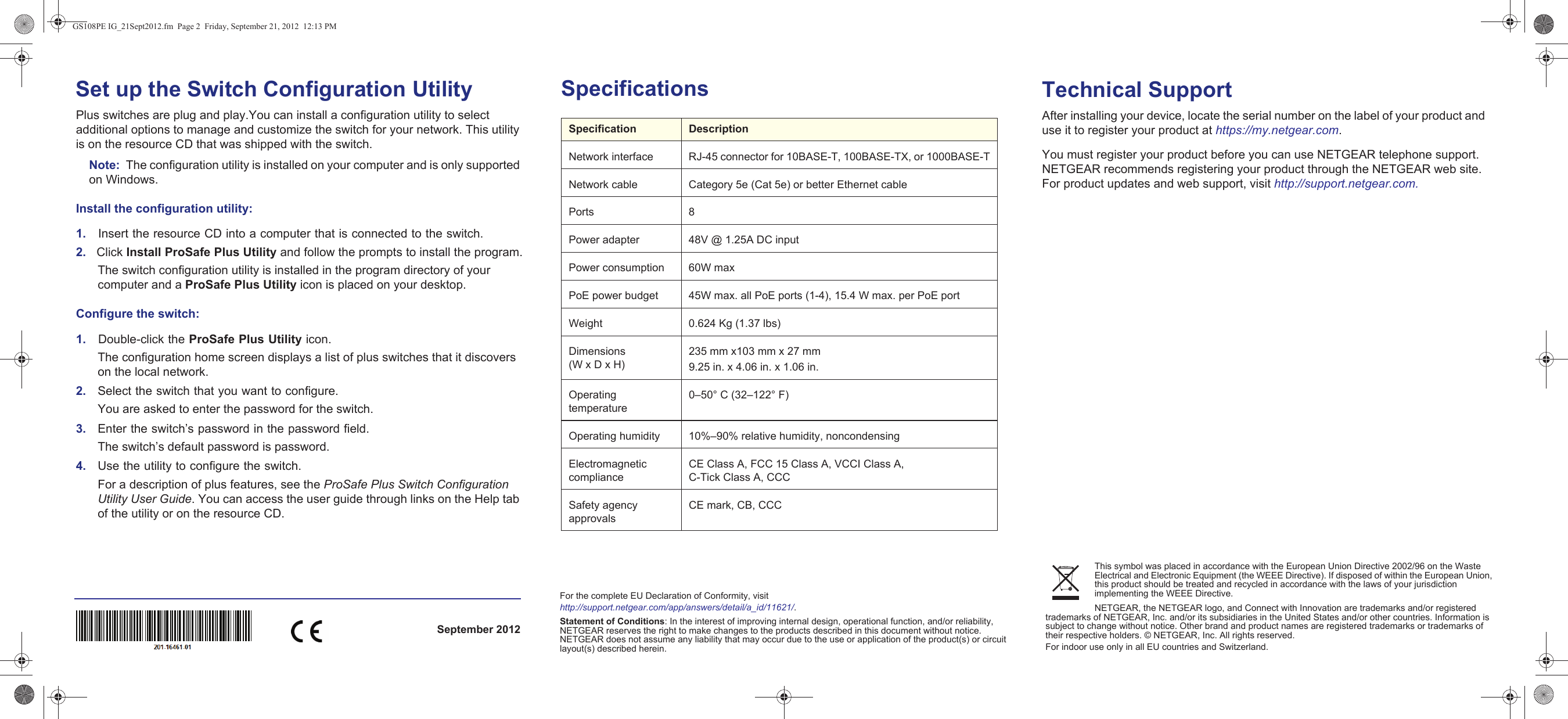 Page 2 of 2 - Netgear Netgear-Prosafe-Ethernet-Switch-Gs108Pe-100Nas-Users-Manual- ProSafe Plus 8-port Gigabit Switch With 4-Port PoE GS108PE Installation Guide  Netgear-prosafe-ethernet-switch-gs108pe-100nas-users-manual