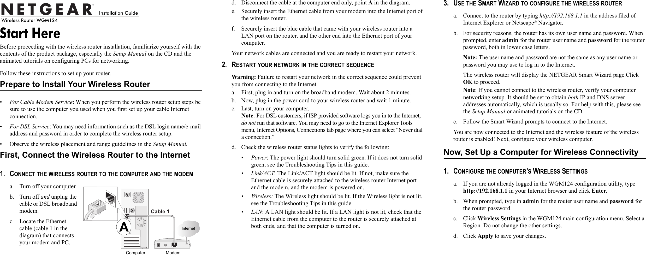 Page 1 of 2 - Netgear Netgear-Wgm124-Quick-Start-Guide WGM124_IG_121604