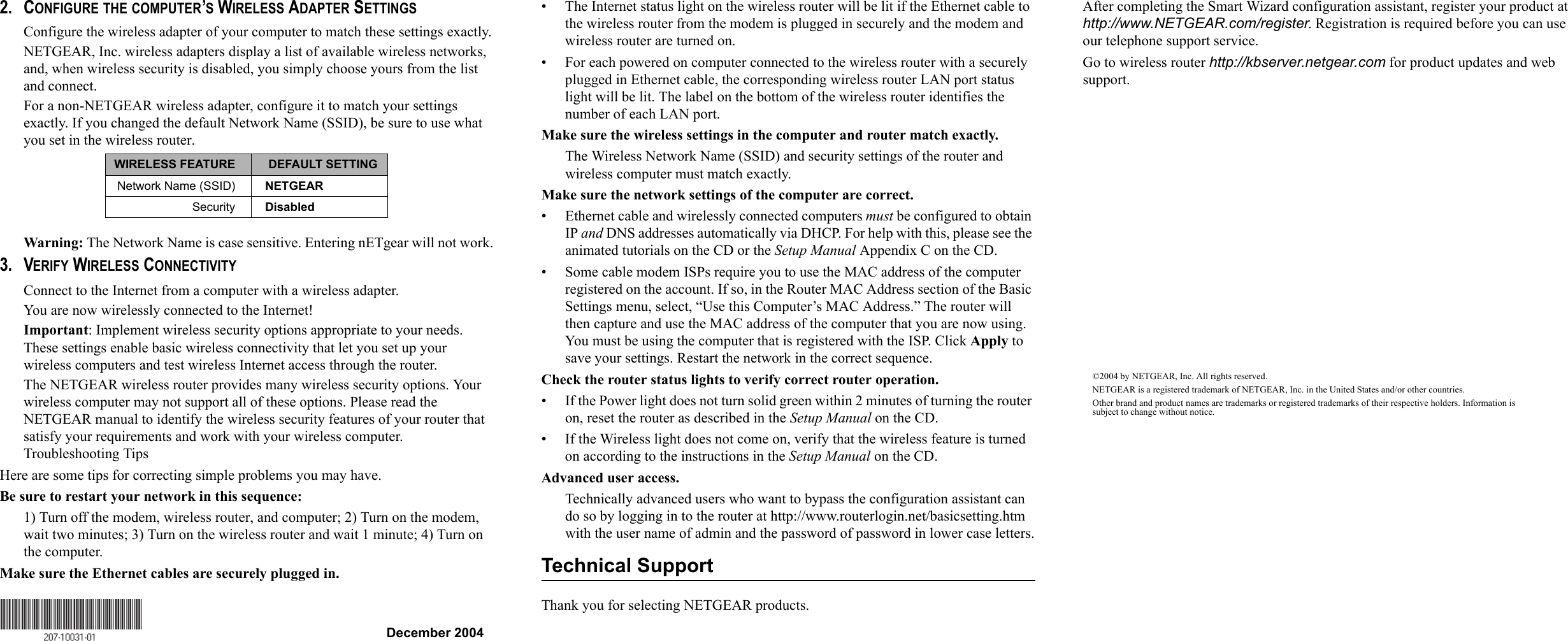 Page 2 of 2 - Netgear Netgear-Wgm124-Quick-Start-Guide WGM124_IG_121604