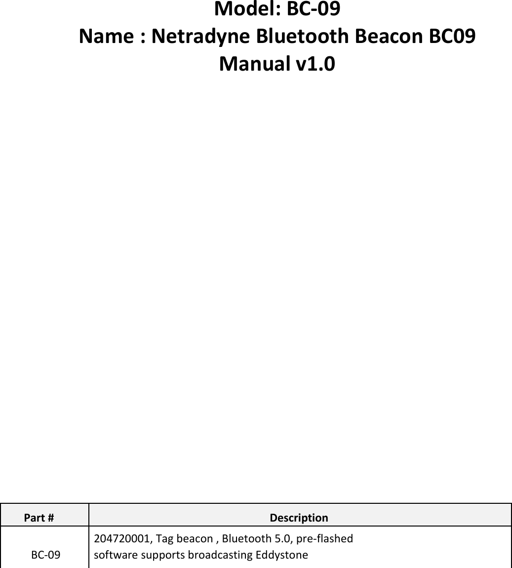 Page 1 of Netradyne BC09 Netradyne Bluetooth Beacon BC09 User Manual 