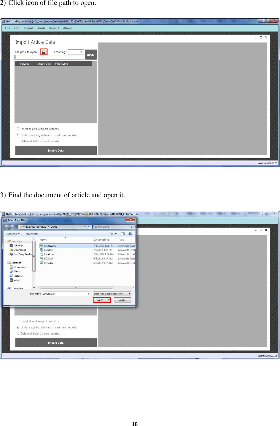 18 2) Click icon of file path to open.   3) Find the document of article and open it.      