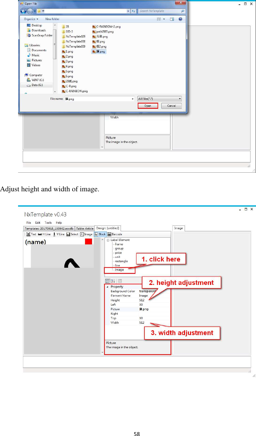 58  Adjust height and width of image.    