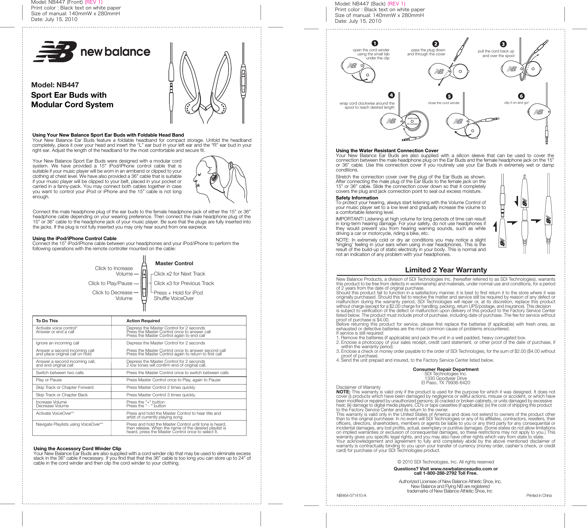 Page 1 of 2 - New-Balance New-Balance-Sport-Ear-Buds-Nb447-Users-Manual- NB447 IB (7-15-10)  New-balance-sport-ear-buds-nb447-users-manual